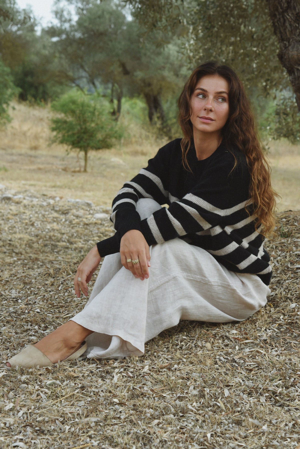 The Cashmere Maya Crew Neck // Noir Stripe