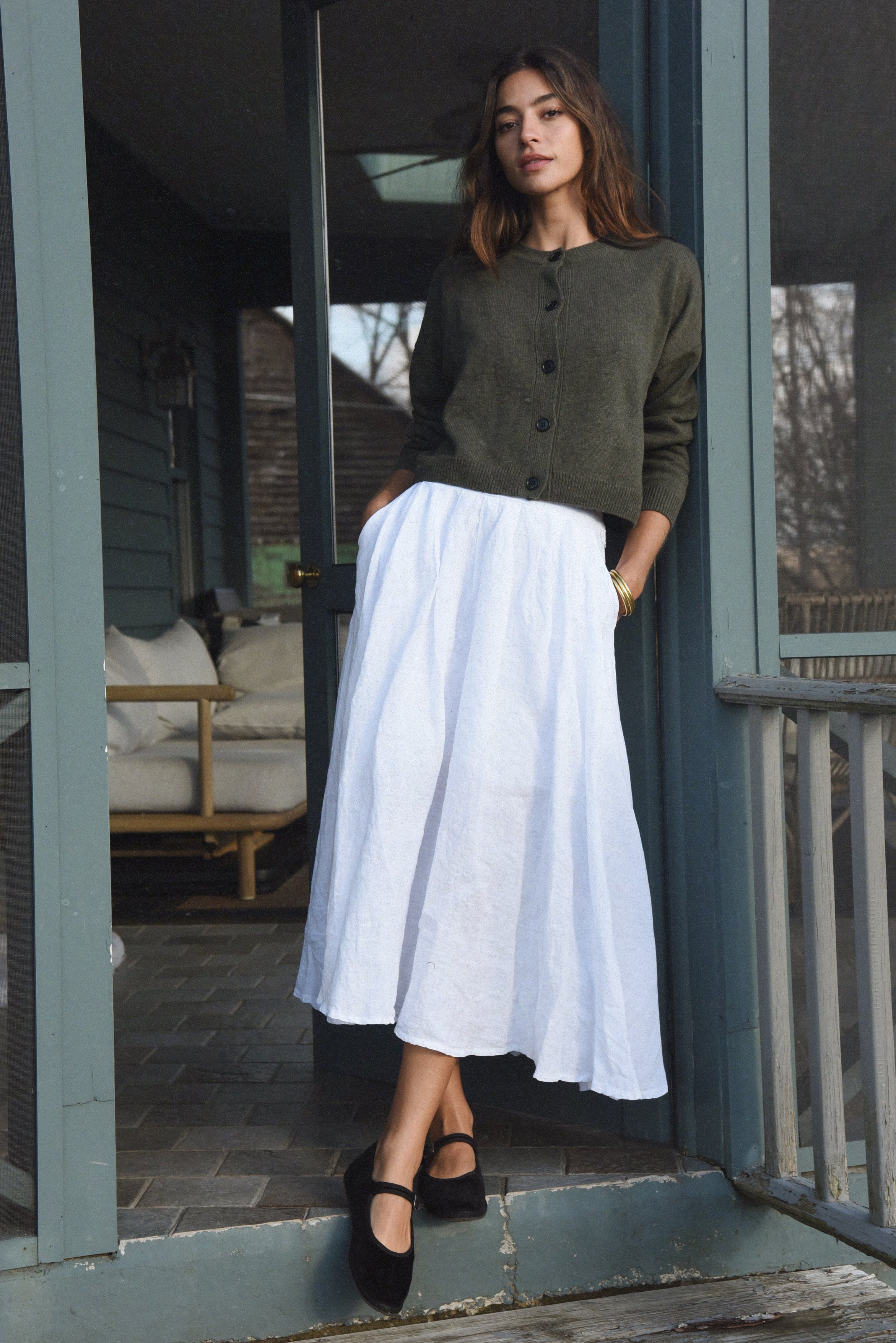 The Cashmere Kaia Cropped Cardigan // Fern