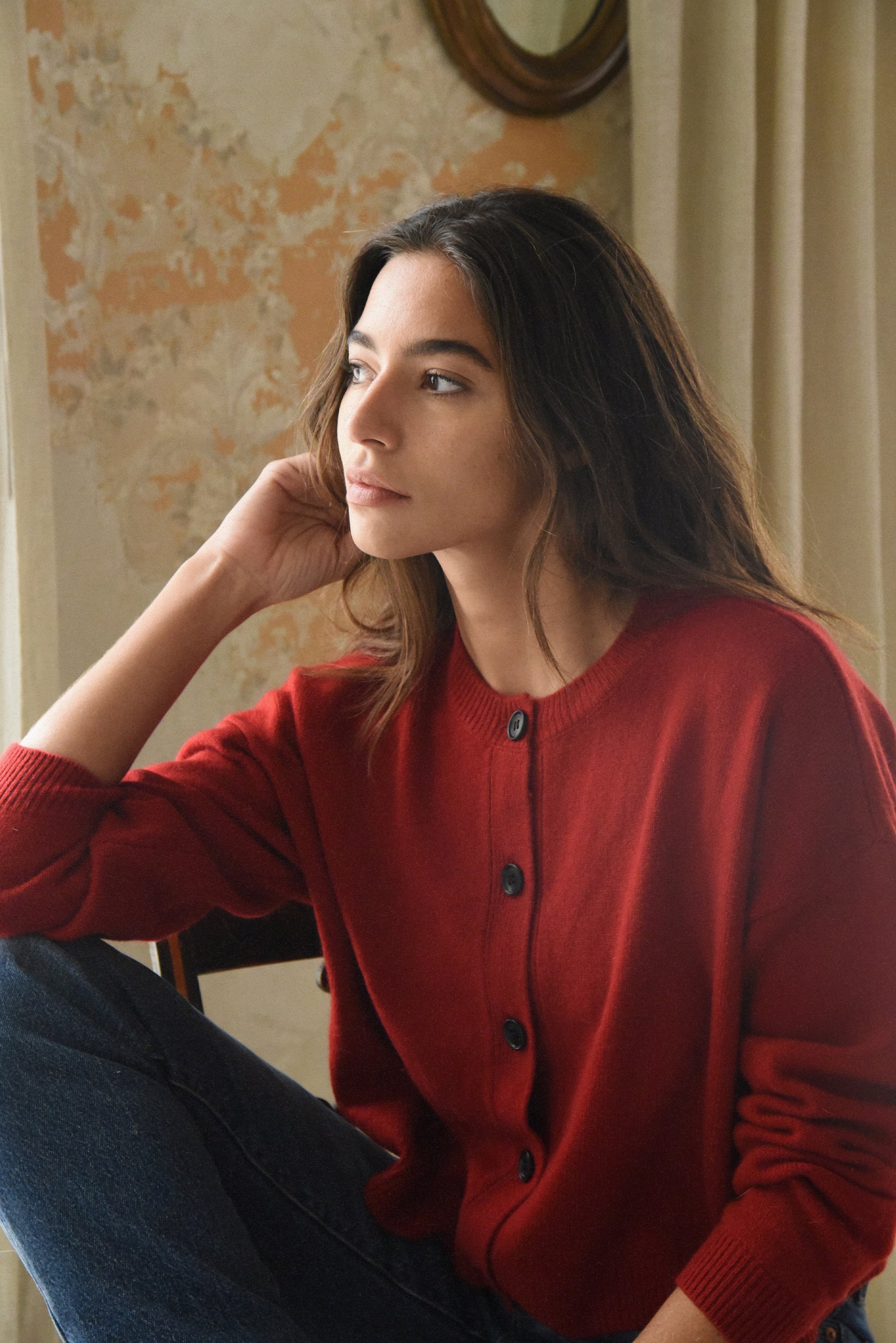 The Cashmere Kaia Cropped Cardigan // Pomegranate