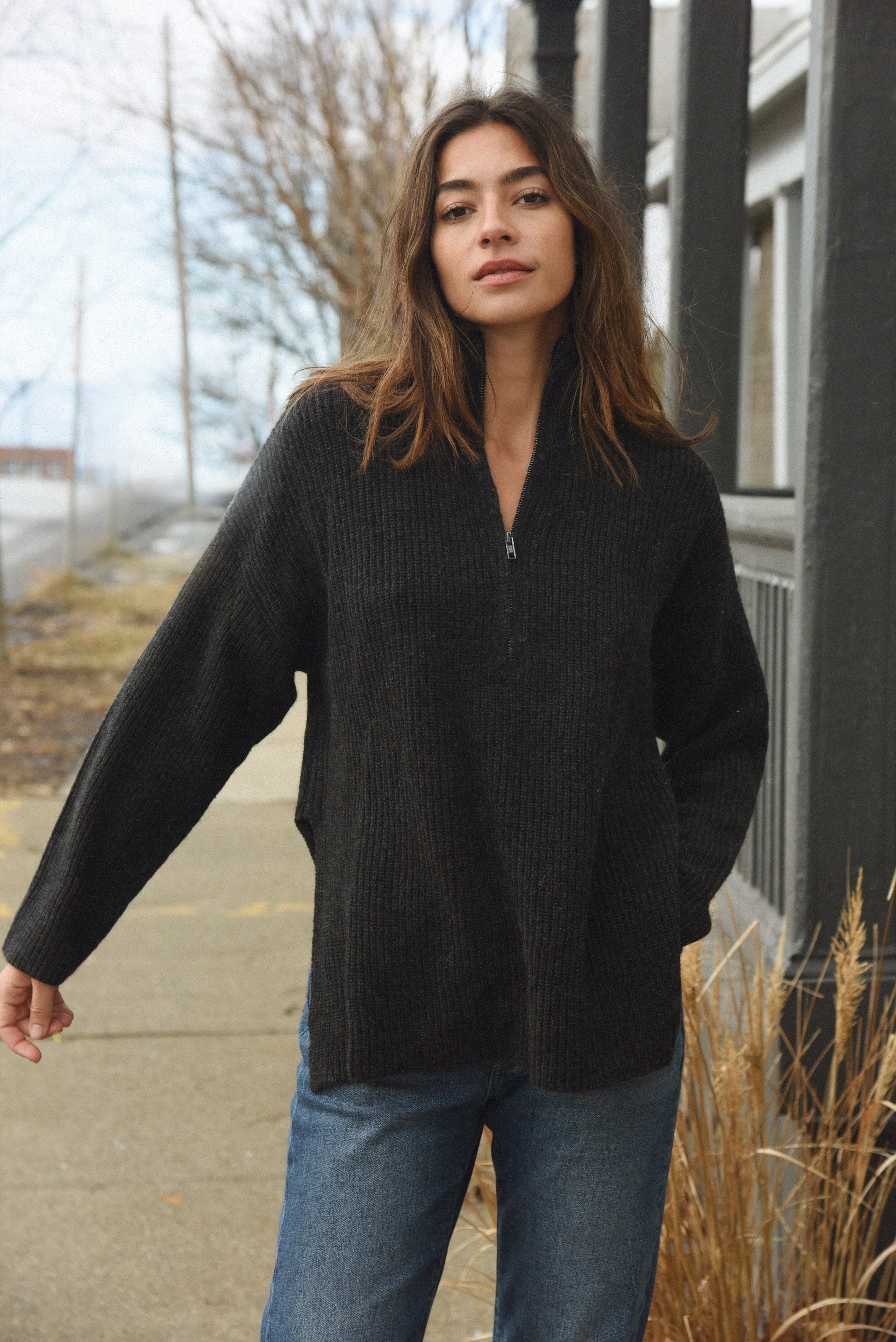 The Cashmere Cozy Half Zip Sweater // Shadow