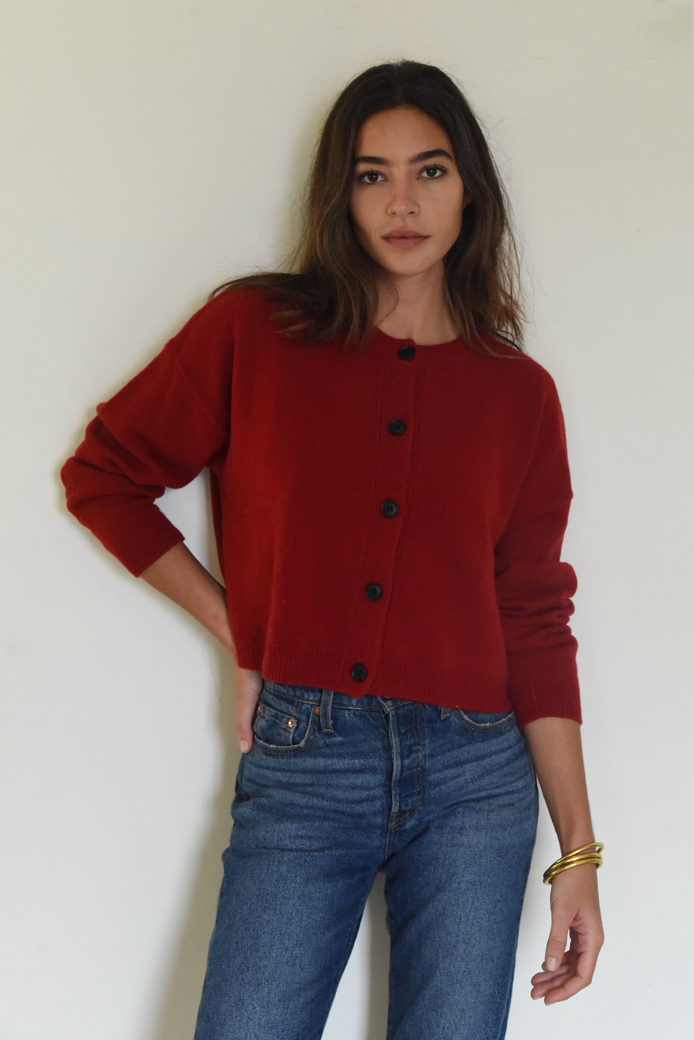The Cashmere Kaia Cropped Cardigan // Pomegranate