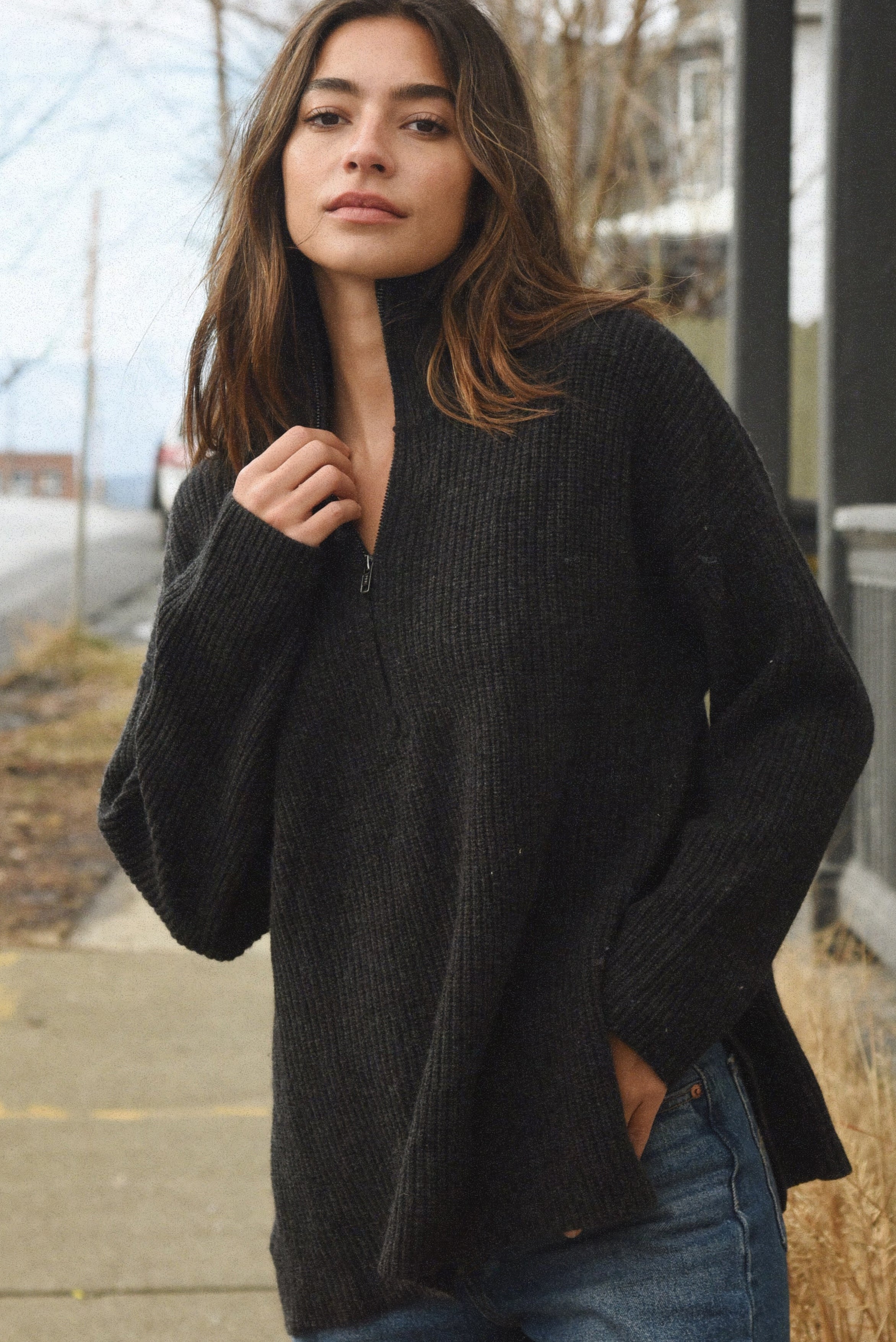 The Cashmere Cozy Half Zip Sweater // Shadow
