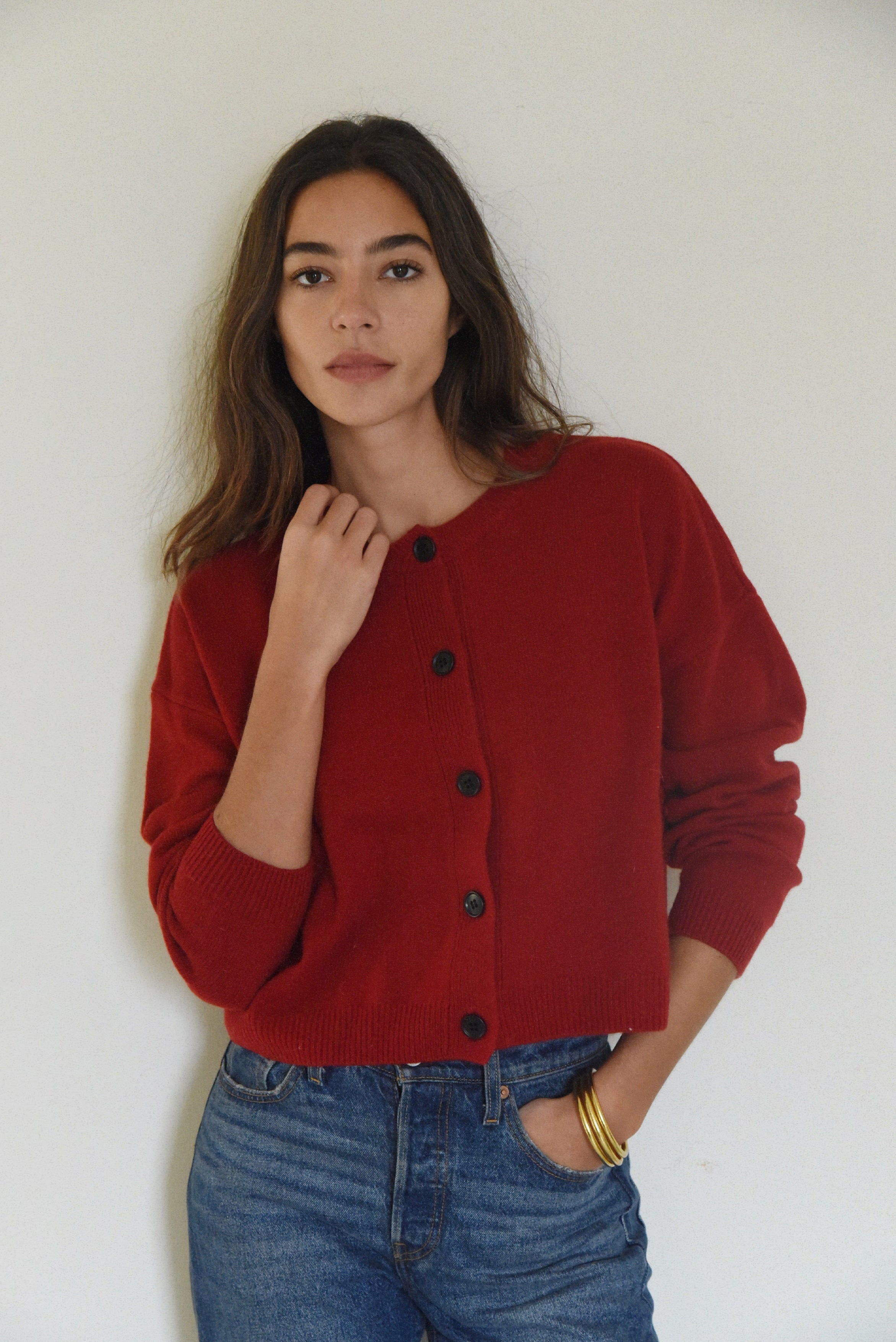 The Cashmere Kaia Cropped Cardigan // Pomegranate
