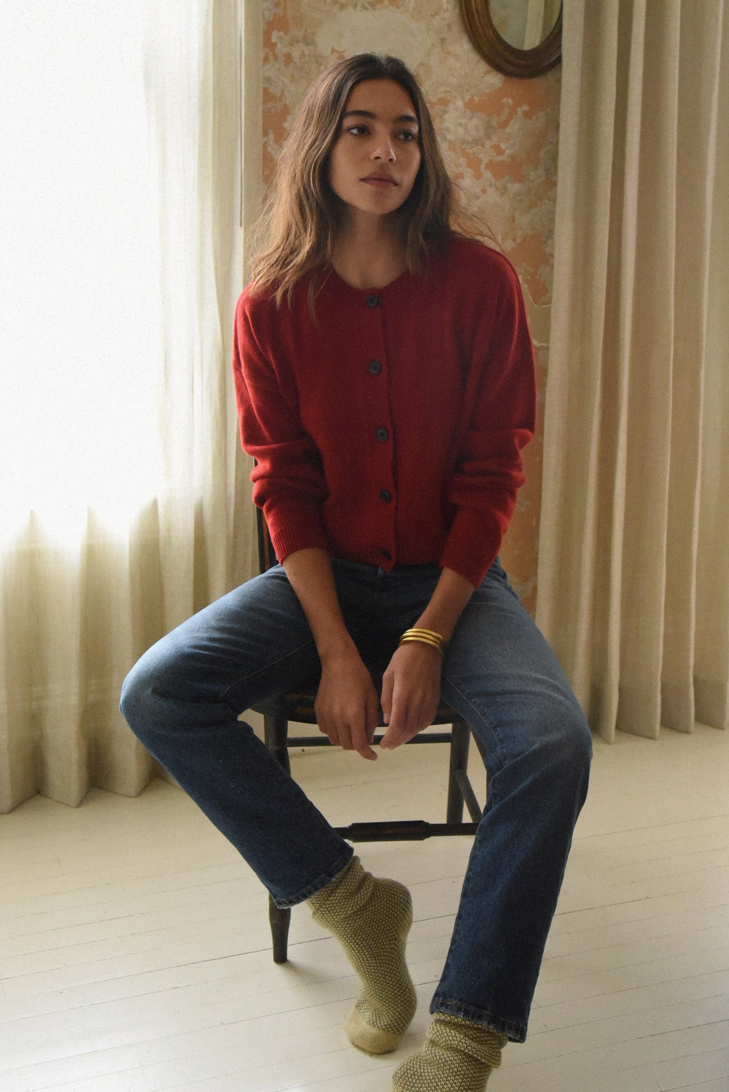 The Cashmere Kaia Cropped Cardigan // Pomegranate