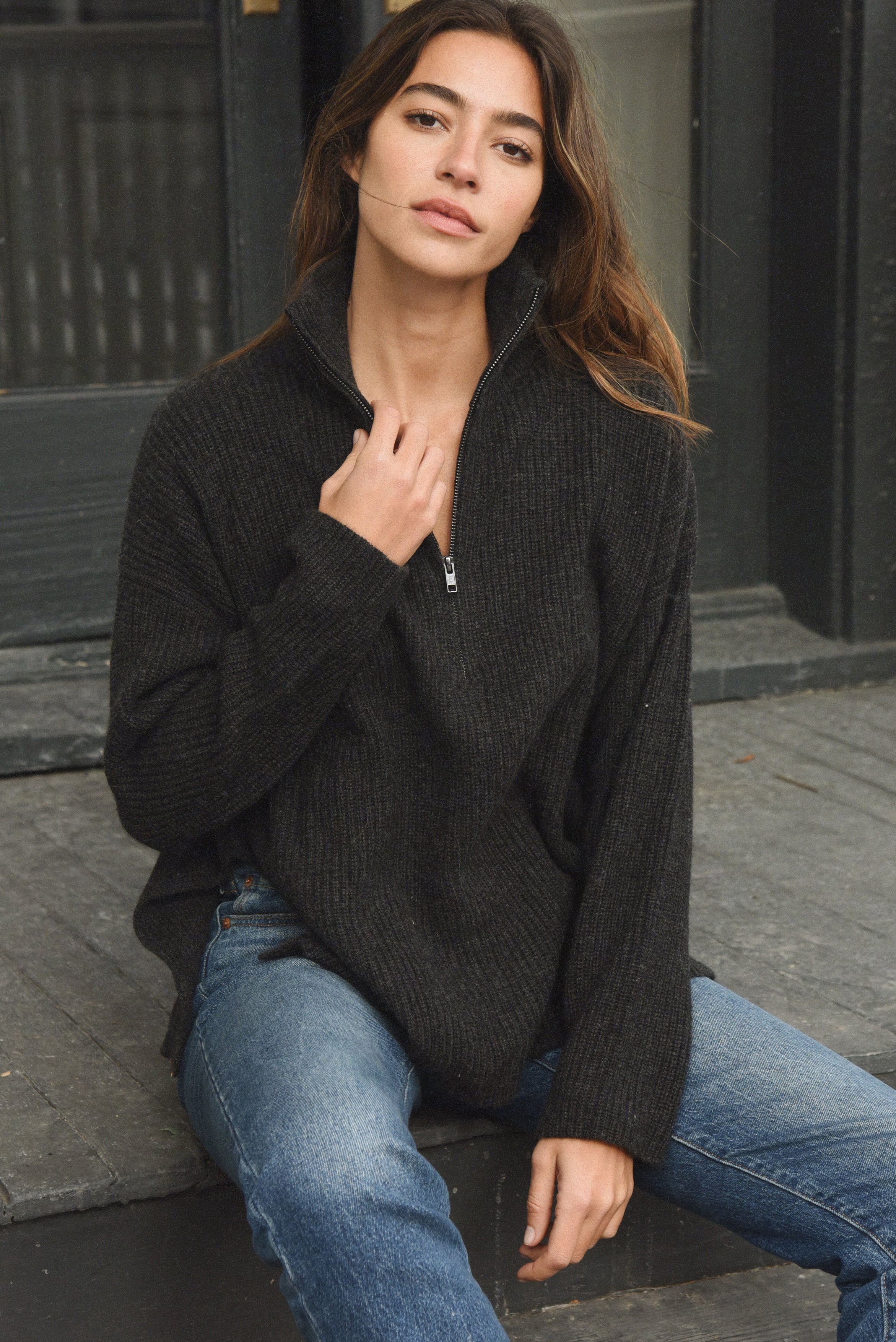 The Cashmere Cozy Half Zip Sweater // Shadow