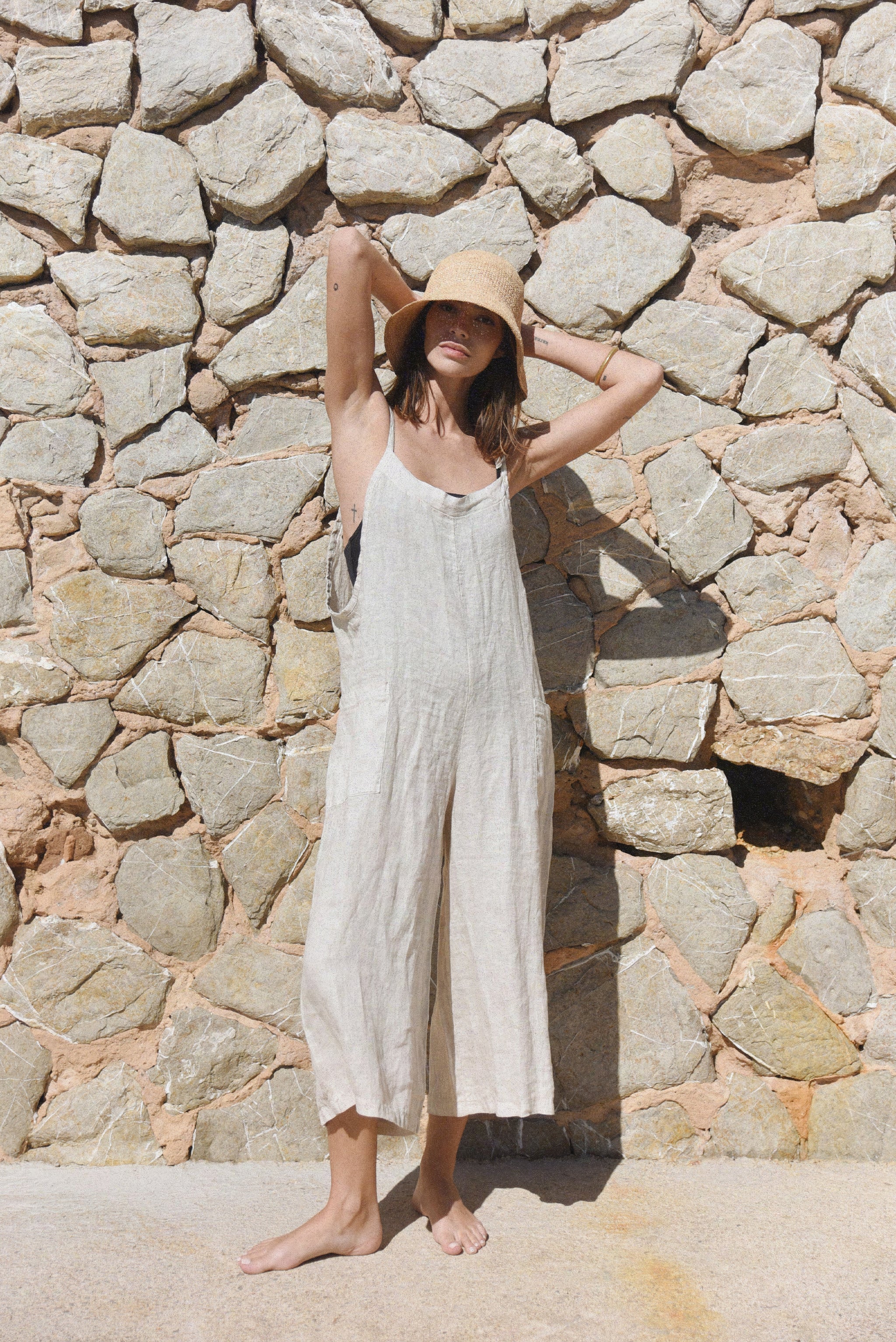 rainbow linen dress Sandrine Linen-Blend Midi Dress in Capri Stripe Multi main image 1