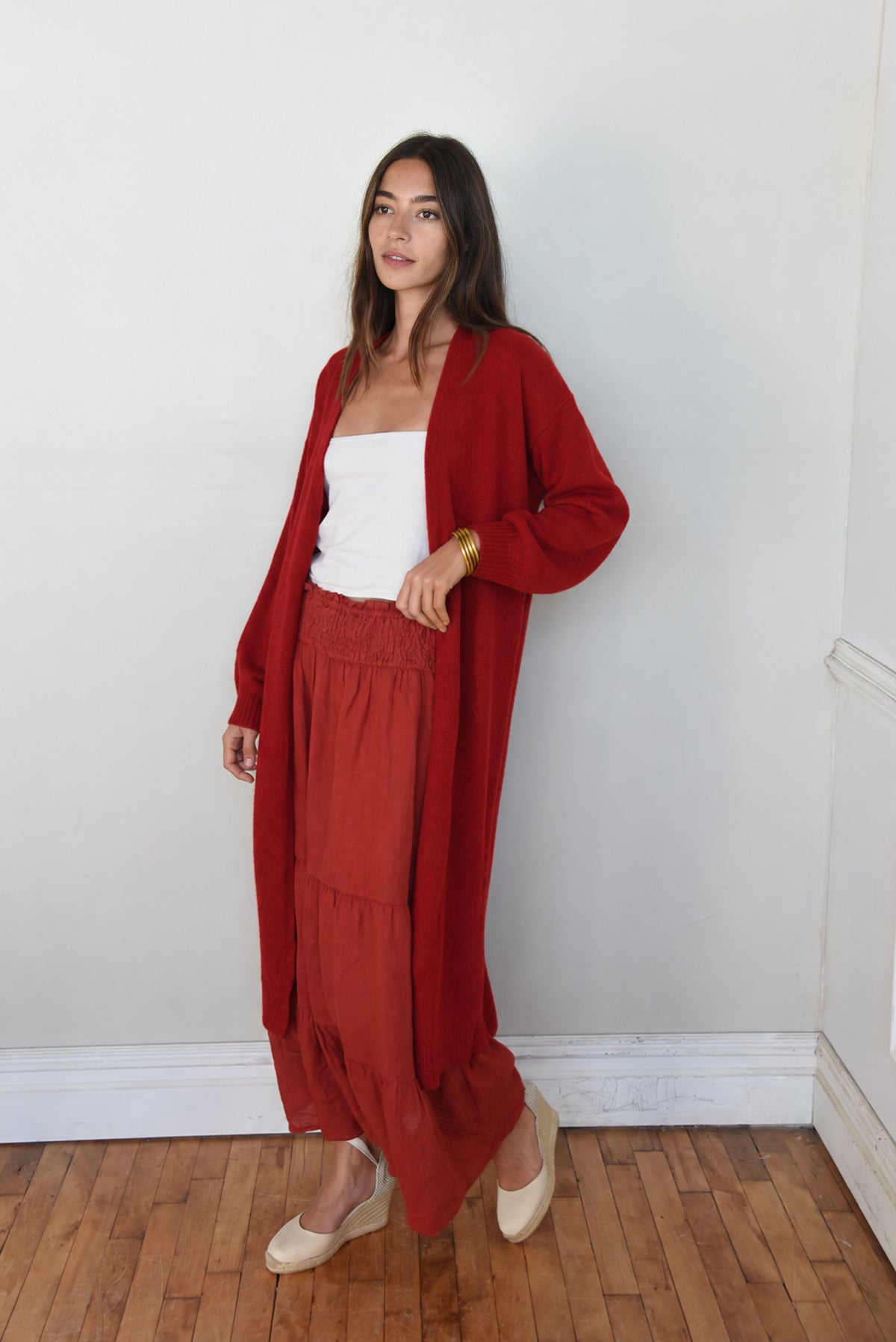 The Cashmere Marlow Long Cardigan // Pomegranate