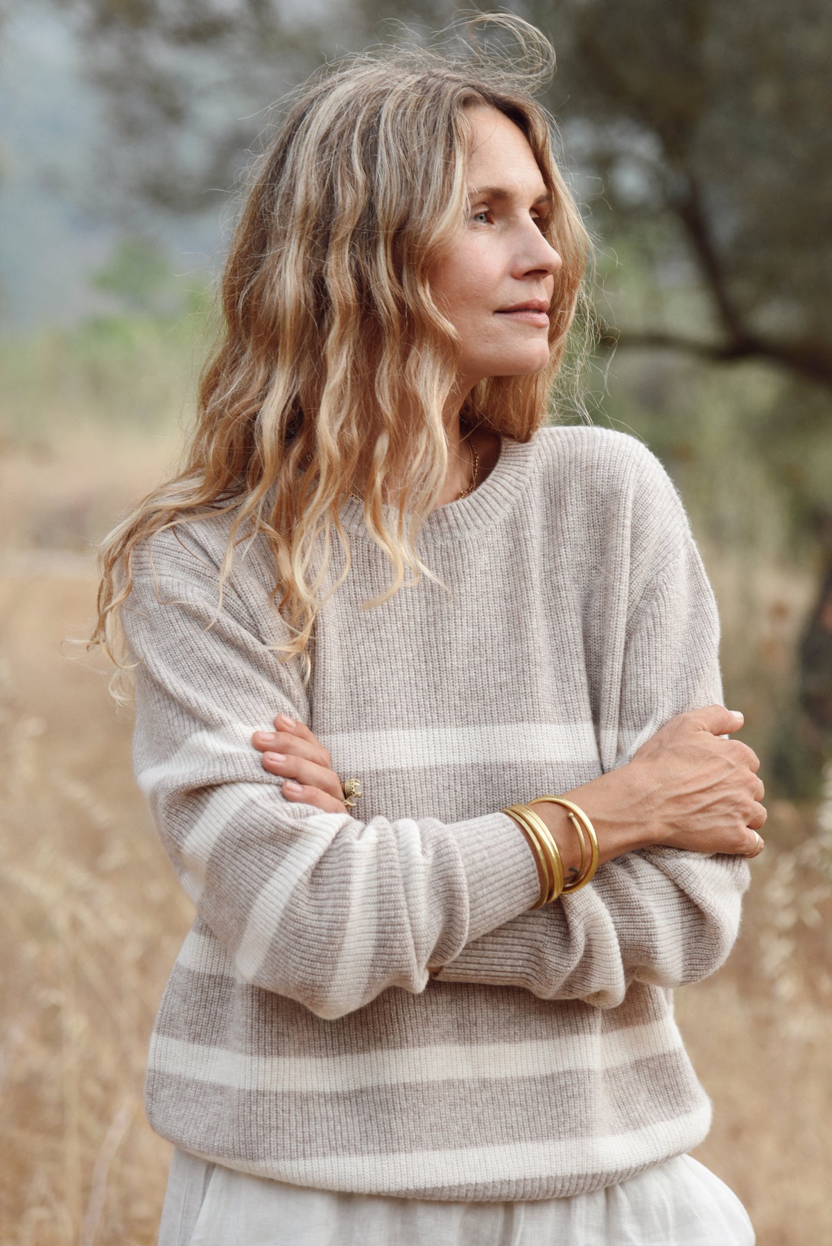 The Cashmere Maya Crew Neck // Sand Stripe