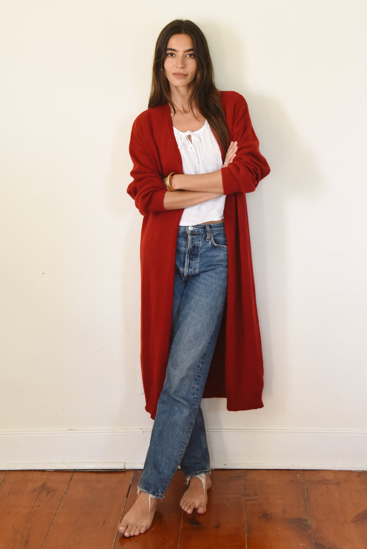 The Cashmere Marlow Long Cardigan // Pomegranate