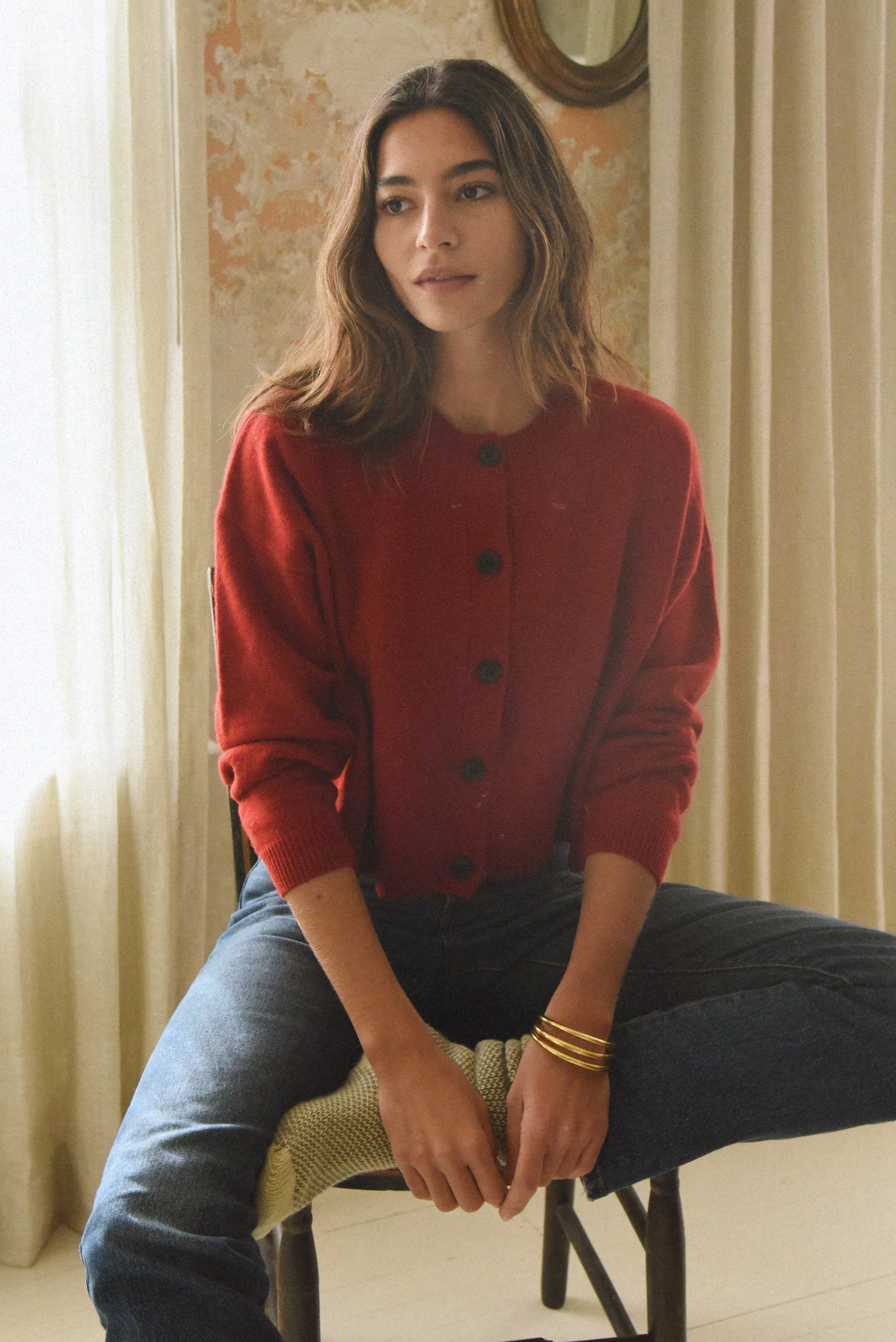 The Cashmere Kaia Cropped Cardigan // Pomegranate