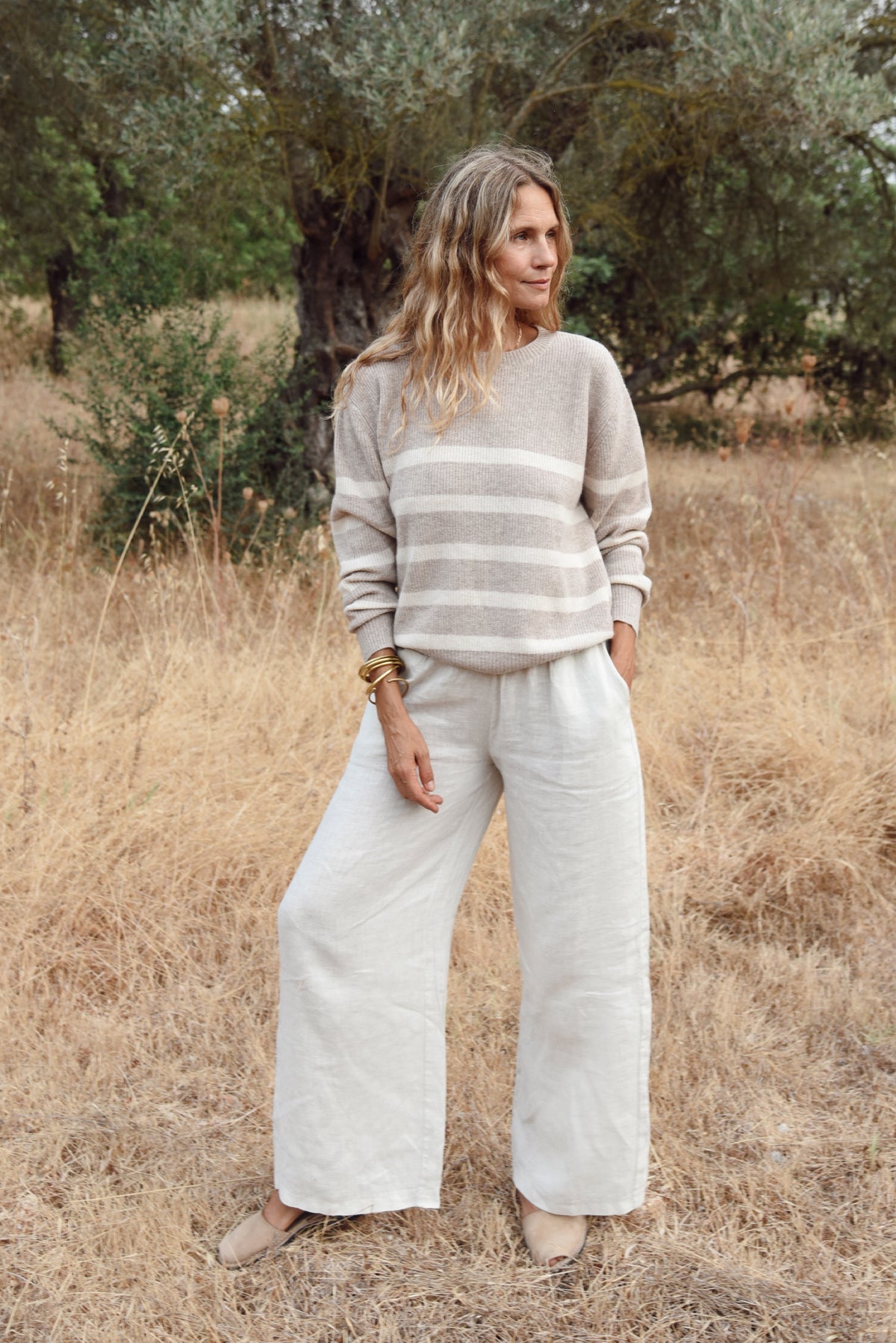 The Cashmere Maya Crew Neck // Sand Stripe